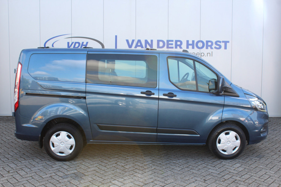 Ford Transit Custom 300 2.0-130pk TDCI L1H1 Trend Dubb. cabine. Trekhaak, Airco, Stoelverwarming, Cruise Control, Multimediascherm met navi en apple/android carplay, Chrome Blue