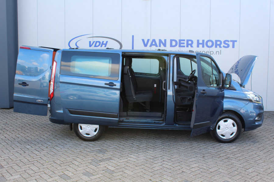 Ford Transit Custom 300 2.0-130pk TDCI L1H1 Trend Dubb. cabine. Trekhaak, Airco, Stoelverwarming, Cruise Control, Multimediascherm met navi en apple/android carplay, Chrome Blue