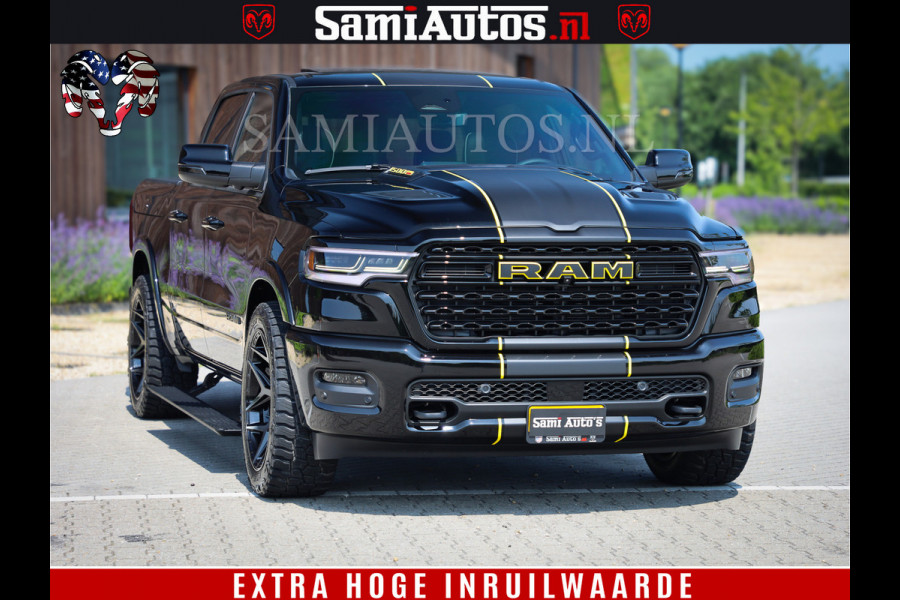 Dodge Ram 1500 Limited Night H.O 540HP 706Nm | Massage + Full Option | De Meest Luxe en Volle Pick-Up in zijn Klasse | Comfortabele Dubbele Cabine met Royale 5 Zitplaatsen | BPM vrij | Nu Leverbaar uit Voorraad | Voorraad Nr 2333 - 5129