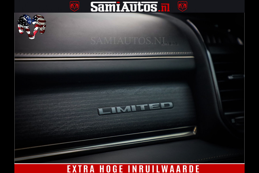 Dodge Ram 1500 LIMITED | 5.7 V8 HEMI | HUD | BOM VOL | LUCHTVERING | PANORAMA | ADAPTIVE CRUISE | 360 CAM | 3500KG | LEDER | DUBBELE CABINE | BPM VRIJ | LANE ASSIST | APPLE CARPLAY