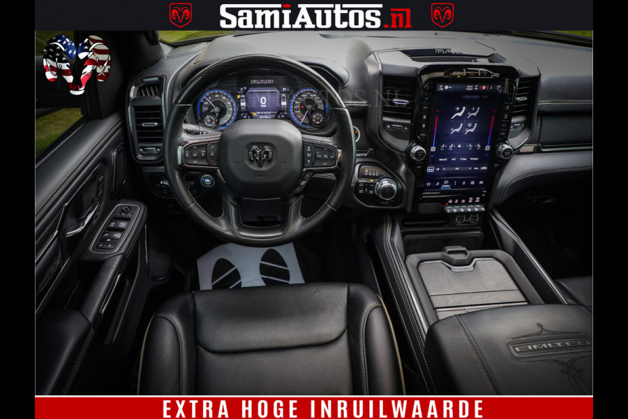 Dodge Ram 1500 LIMITED | 5.7 V8 HEMI | HUD | BOM VOL | LUCHTVERING | PANORAMA | ADAPTIVE CRUISE | 360 CAM | 3500KG | LEDER | DUBBELE CABINE | BPM VRIJ | LANE ASSIST | APPLE CARPLAY