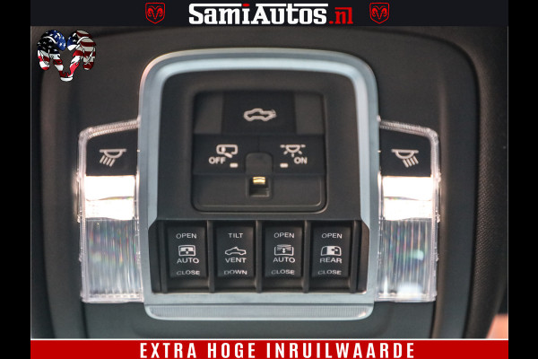 Dodge Ram 1500 LARAMIE | 5.7 V8 | 46.000KM! | PANORAMA | NIGHT EDITION | CRUISE | 200L LPG | HARMAN/KARDON | CAMERA | STOEL VENTILATIE/VERWAMING | CREWCAB | 4X4 | AUTO TREEPLANK | 3500KG |