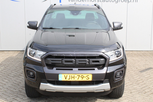 Ford Ranger 2.0-213pk Bi-turbo 'Wildtrak' Supercab. AUTOMAAT / VIER wielaandrijving. Stoere vierwielaangedreven krachtpatser ! Trekgewicht 3.500kg ! Stoel- en voorraamverwarming, Autm. airco dual, Adaptieve cruise control, Navigatie, Telefoonvoorb., Trekhaak etc.