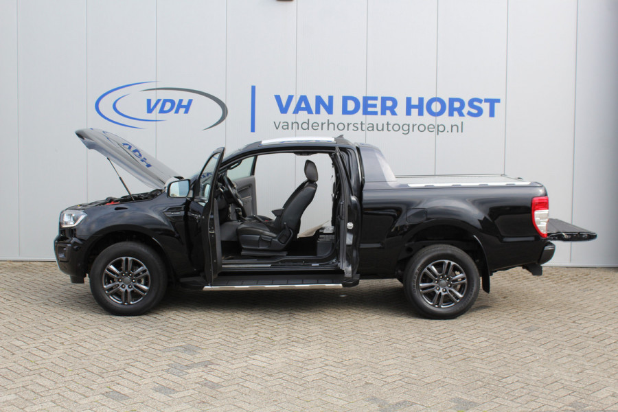 Ford Ranger 2.0-213pk Bi-turbo 'Wildtrak' Supercab. AUTOMAAT / VIER wielaandrijving. Stoere vierwielaangedreven krachtpatser ! Trekgewicht 3.500kg ! Stoel- en voorraamverwarming, Autm. airco dual, Adaptieve cruise control, Navigatie, Telefoonvoorb., Trekhaak etc.