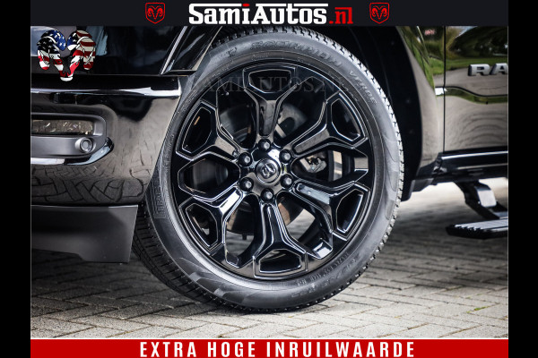Dodge Ram 1500 DIAMOND LIMITED NIGHT 5.7 V8 | BLACK OPS | MULTITAILGATE | PANO | ADAPTIVE CRUISE | 360CAM | APPLE CARPLAY | PRINS LPG ONDERBOUW | LUCHTVERING | 4X4 | Comfortabele Dubbele Cabine met Royale 5 Zitplaatsen | BEUTY | MEEST COMPLETE UITVOERING | ALLES IN ZWART & WIELEN HOOGGLANS ZWART |