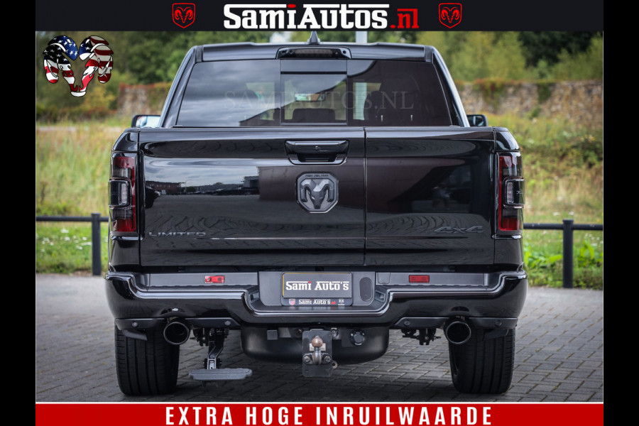 Dodge Ram 1500 DIAMOND LIMITED NIGHT 5.7 V8 | BLACK OPS | MULTITAILGATE | PANO | ADAPTIVE CRUISE | 360CAM | APPLE CARPLAY | PRINS LPG ONDERBOUW | LUCHTVERING | 4X4 | Comfortabele Dubbele Cabine met Royale 5 Zitplaatsen | BEUTY | MEEST COMPLETE UITVOERING | ALLES IN ZWART & WIELEN HOOGGLANS ZWART |