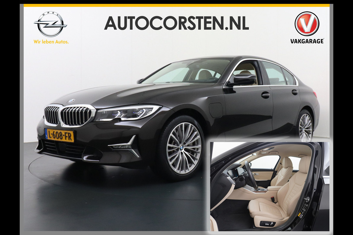 BMW 3-serie 330e 293PK Autom.8 Leder+Verwarmd+Elektr. Apple Carplay Android Auto Trekhaak Camera Adap.Cruise DAB+ Led Laserlicht Live cockpi Keyless Rijstrooksensor Audio Media Pack BMW individual Lmv 18" Comfort Access Digital Key Wifi Dealeronderhouden 1e Eigenaar Zeer compleet, nieuwprijs €66.055,-