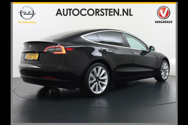 Tesla Model 3 RWD SR+ 60kWh 325PK Lmv 19" AutoPilot Leder PanoDak Adaptive-Cruise Lmv Camera's Elektr.-Stuur+Stoelen+Spiegels+Geheugen+Easy-En Navi LED Comfortstoelen ACC DAB Voorverwarmen interieur via App Keyless via Telefoonsleutel One-Pedal-Drive Origineel Nederlandse auto tot 11kw laden thuis! 1.584kg licht!