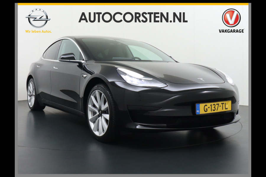 Tesla Model 3 RWD SR+ 60kWh 325PK Lmv 19" AutoPilot Leder PanoDak Adaptive-Cruise Lmv Camera's Elektr.-Stuur+Stoelen+Spiegels+Geheugen+Easy-En Navi LED Comfortstoelen ACC DAB Voorverwarmen interieur via App Keyless via Telefoonsleutel One-Pedal-Drive Origineel Nederlandse auto tot 11kw laden thuis! 1.584kg licht!