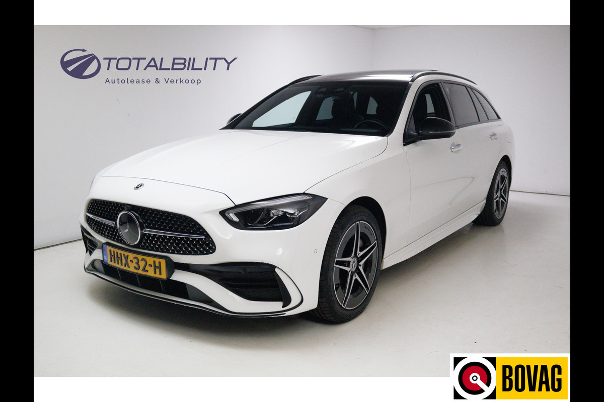 Mercedes-Benz C-Klasse Estate 300 e AMG Line Ltd. Night | Pano | Nappa leer | Stoelverw. V+A & Stuur | Matrix Led | Trekhaak | 360 Camera Rijassistent, Dodehoekw., Premium Audio, Sfeerverlichting