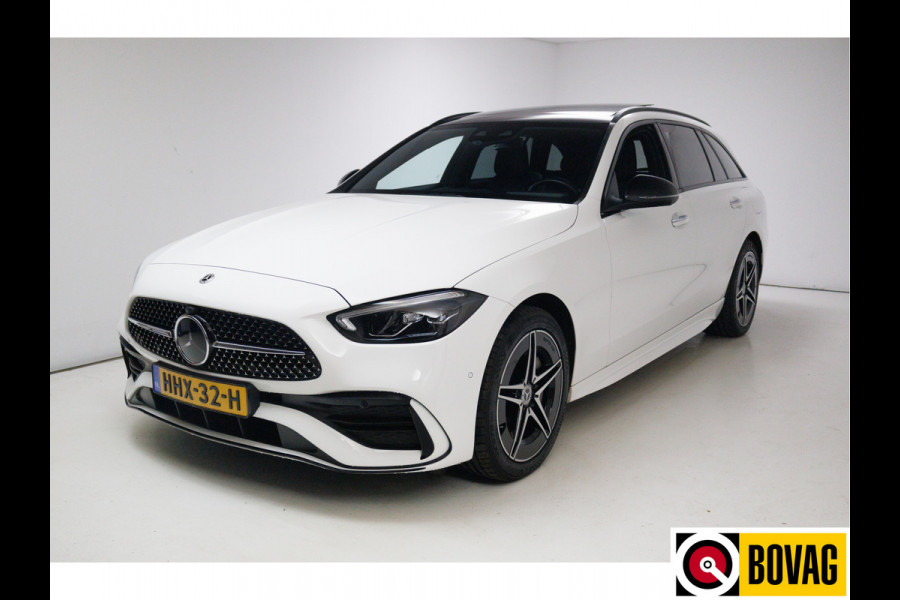 Mercedes-Benz C-Klasse Estate 300 e AMG Line Ltd. Night | Pano | Nappa leer | Stoelverw. V+A & Stuur | Matrix Led | Trekhaak | 360 Camera Rijassistent, Dodehoekw., Premium Audio, Sfeerverlichting