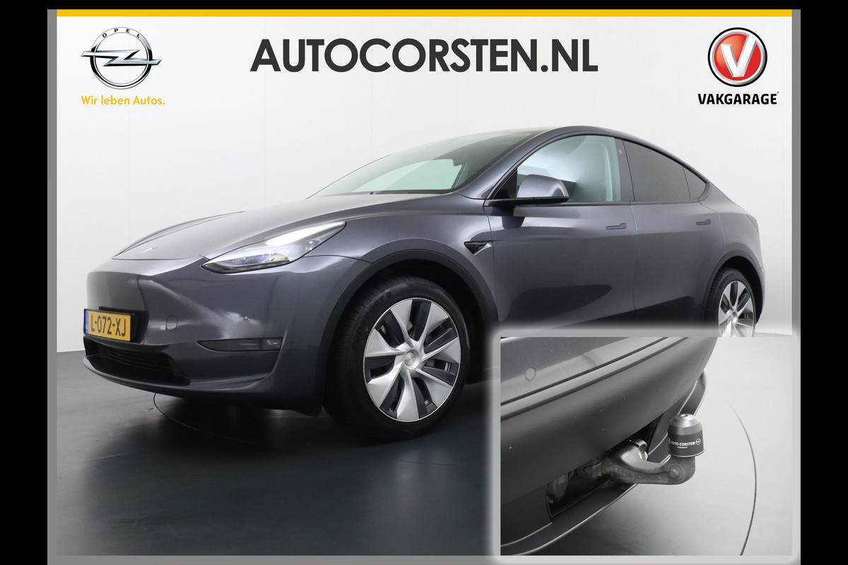Tesla Model Y Long Range AWD 75kWh Trekhaak Warmtepomp Navi Ecc Leder Camera Privacy Glas Matrix-Led Keyless Stoel+stuurverwarming 1.600 kg Trekgewicht 1e Eigenaar Garantie Batterij en aandrijflijn jaar/192.000km vanaf nieuw