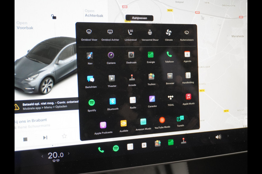 Tesla Model Y Long Range AWD 75kWh Trekhaak Warmtepomp Navi Ecc Leder Camera Privacy Glas Matrix-Led Keyless Stoel+stuurverwarming 1.600 kg Trekgewicht 1e Eigenaar Garantie Batterij en aandrijflijn jaar/192.000km vanaf nieuw