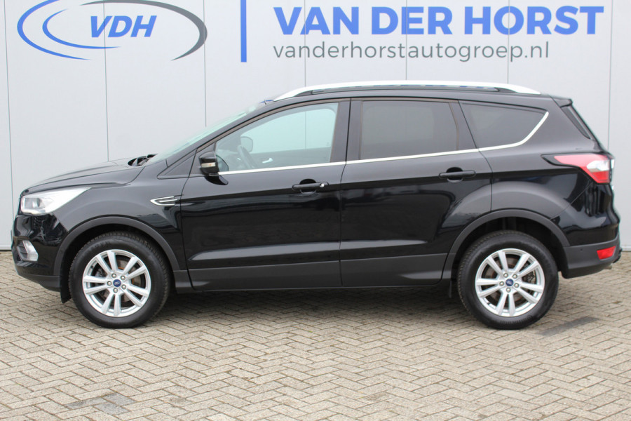 Ford Kuga 1.5-150pk EcoBoost Titanium. Trekgewicht 2.000kg ! Autm. airco dual, stoel-, stuur- en voorraamverwarming, cruise control, telefoonvoorb., navigatie, Sony soundsyst., LM wielen, trekhaak, privacy glass, All Season banden etc.
