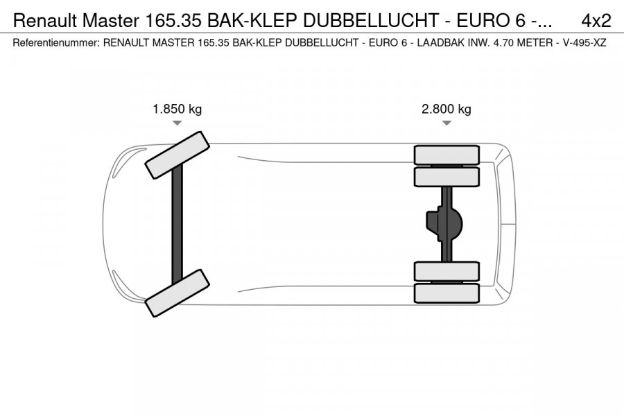 Renault Master 165.35 BAK-KLEP DUBBELLUCHT - EURO 6 - LAADBAK INW. 4.70 METER - V-495-XZ