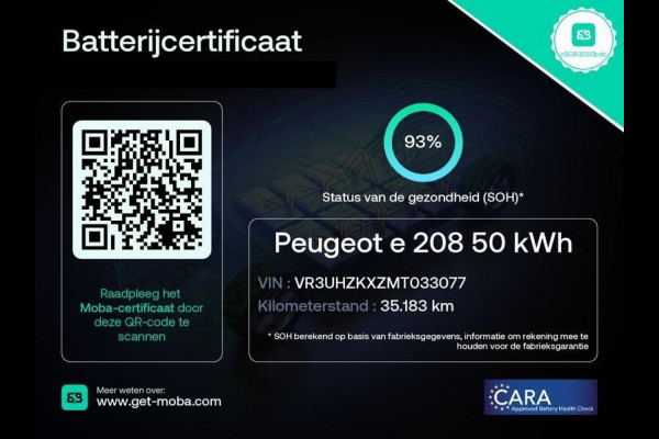 Peugeot e-208 EV ALLURE PACK 50 KWh ACCU= 93% +SNELLADEN 3 FASE LADEN TOT 2 JAAR GARANTIE ! Als nieuw!