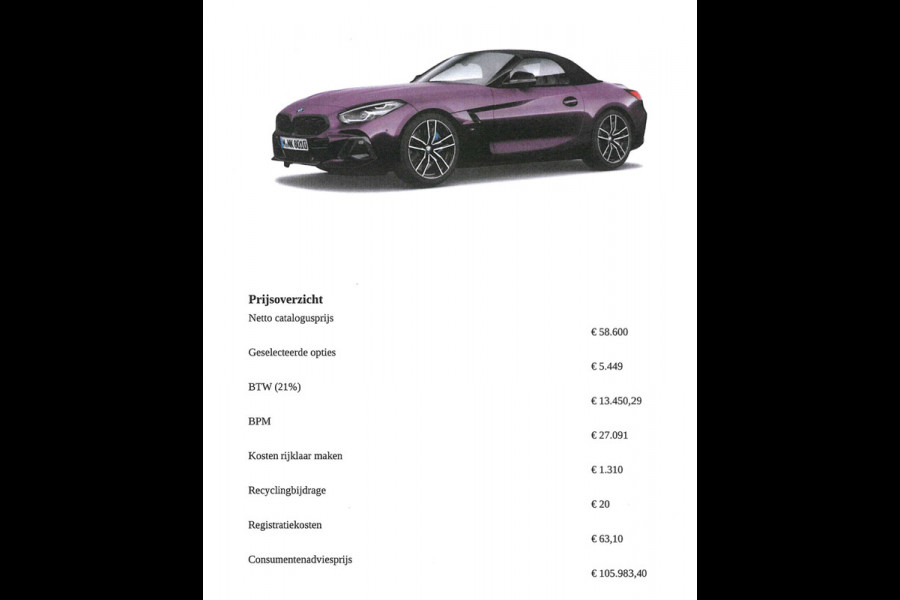 BMW Z4 Roadster M40i High Executive | M-Sport | Harman Kardon | Nieuwstaat BMW Z4 Roadster M40i High Executive | M-Sport | Harman Kardon | Nieuwstaat
