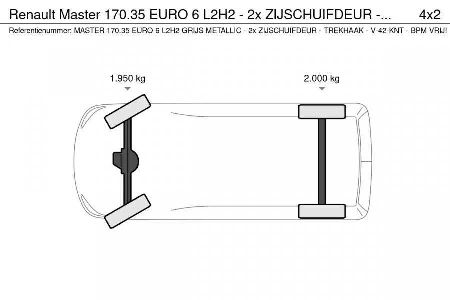 Renault Master 170.35 EURO 6 L2H2 - 2x ZIJSCHUIFDEUR - GRIJS METALLIC - TREKHAAK - V-42-KNT - BPM VRIJ!