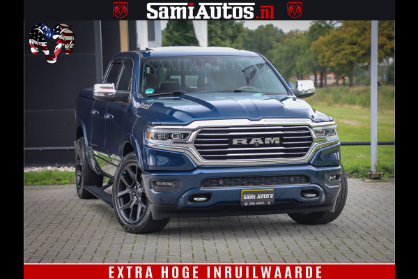 Dodge Ram 1500 LongHorn Edition | Hemi 5.7 V8 | HUD | Luchtvering | Bom Vol | PanoramaDak | Patriot Blue | Comfortabele Dubbele Cabine met Royale 5 Zitplaatsen | DC | Crew Cab | 4x4 | Eerste Eigenaar | 57860 Km Dealer Onderhouden |