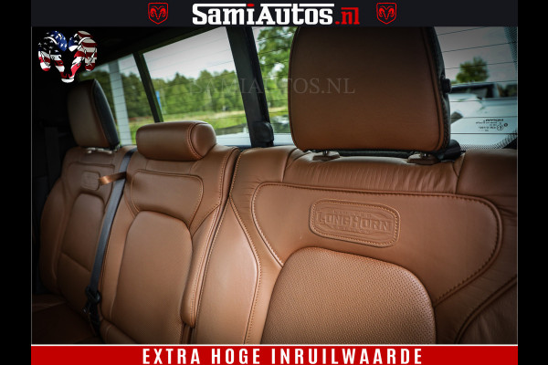 Dodge Ram 1500 LongHorn Edition | Hemi 5.7 V8 | HUD | Luchtvering | Bom Vol | PanoramaDak | Patriot Blue | Comfortabele Dubbele Cabine met Royale 5 Zitplaatsen | DC | Crew Cab | 4x4 | Eerste Eigenaar | 57860 Km Dealer Onderhouden |