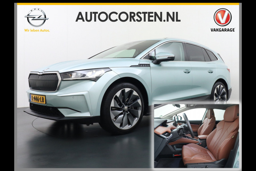 Škoda ENYAQ iV 80 Trekhaak Leder Panoramadak Memory Camera Adap.Cruise Warmtepomp Navi Ecc Apple Carplay Android Auto Lmv 21" 1e Eigenaar Nieuwprijs €59.095! 1.000KG Trekgewicht