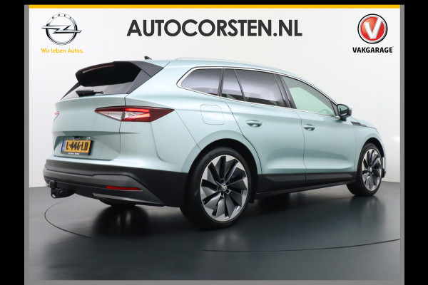 Škoda ENYAQ iV 80 Trekhaak Leder Panoramadak Memory Camera Adap.Cruise Warmtepomp Navi Ecc Apple Carplay Android Auto Lmv 21" 1e Eigenaar Nieuwprijs €59.095! 1.000KG Trekgewicht