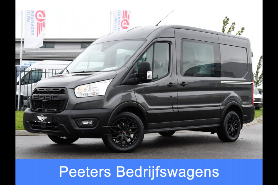 Ford Transit 2.0 TDCI L2H2 DC Raptor Grill Camera, Cruise, Carplay, Stoelverwarming, 130pk, Automaat, Multimedia, 2 x Schuifdeur, Uniek!