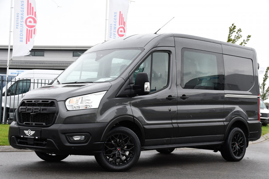Ford Transit 2.0 TDCI L2H2 DC Raptor Grill Camera, Cruise, Carplay, Stoelverwarming, 130pk, Automaat, Multimedia, 2 x Schuifdeur, Uniek!