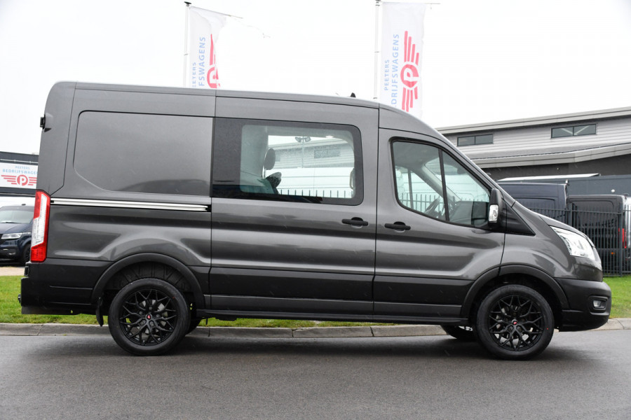 Ford Transit 2.0 TDCI L2H2 DC Raptor Grill Camera, Cruise, Carplay, Stoelverwarming, 130pk, Automaat, Multimedia, 2 x Schuifdeur, Uniek!