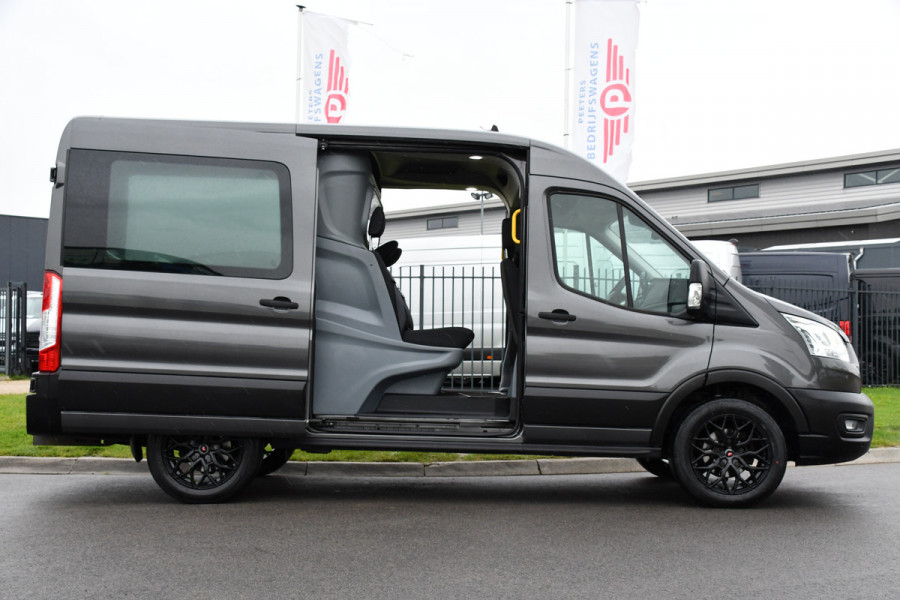 Ford Transit 2.0 TDCI L2H2 DC Raptor Grill Camera, Cruise, Carplay, Stoelverwarming, 130pk, Automaat, Multimedia, 2 x Schuifdeur, Uniek!