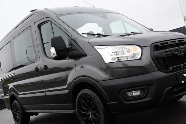 Ford Transit 2.0 TDCI L2H2 DC Raptor Grill Camera, Cruise, Carplay, Stoelverwarming, 130pk, Automaat, Multimedia, 2 x Schuifdeur, Uniek!