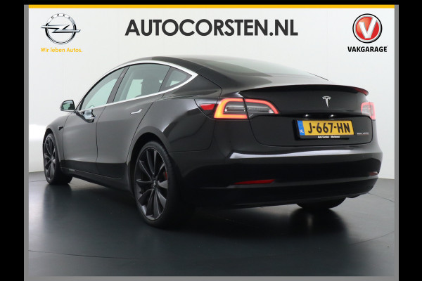 Tesla Model 3 Performance 513pk 20" AutoPilot Pano.dak  Adaptive Cruise Camera''s Leer PDC-A+Voor Wifi Ecc Pdc Dual Motor ! Elektr.-A-Klep+Stuur+Verst.Stoel+Geheugen, Easy Entry Stoel+Bank-Verwarmd Keyless carbon spoiler rode remklauwen Long Range accu WiFi Voorbereid. Internet (9,99pm) 75 kWh 4wd 1e Eigenaar Origineel Nederlandse Auto