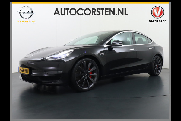Tesla Model 3 Performance 513pk 20" AutoPilot Pano.dak  Adaptive Cruise Camera''s Leer PDC-A+Voor Wifi Ecc Pdc Dual Motor ! Elektr.-A-Klep+Stuur+Verst.Stoel+Geheugen, Easy Entry Stoel+Bank-Verwarmd Keyless carbon spoiler rode remklauwen Long Range accu WiFi Voorbereid. Internet (9,99pm) 75 kWh 4wd 1e Eigenaar Origineel Nederlandse Auto