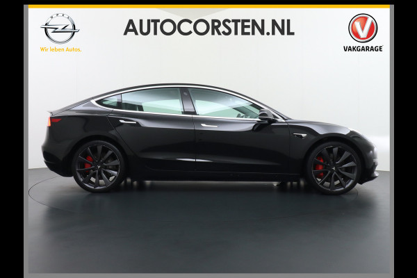 Tesla Model 3 Performance 513pk 20" AutoPilot Pano.dak  Adaptive Cruise Camera''s Leer PDC-A+Voor Wifi Ecc Pdc Dual Motor ! Elektr.-A-Klep+Stuur+Verst.Stoel+Geheugen, Easy Entry Stoel+Bank-Verwarmd Keyless carbon spoiler rode remklauwen Long Range accu WiFi Voorbereid. Internet (9,99pm) 75 kWh 4wd 1e Eigenaar Origineel Nederlandse Auto