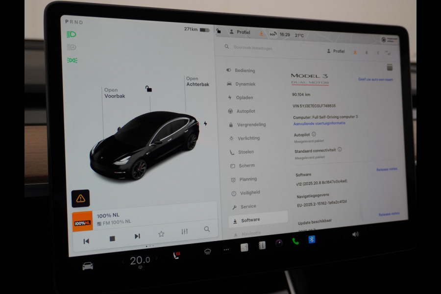 Tesla Model 3 Performance 513pk 20" AutoPilot Pano.dak  Adaptive Cruise Camera''s Leer PDC-A+Voor Wifi Ecc Pdc Dual Motor ! Elektr.-A-Klep+Stuur+Verst.Stoel+Geheugen, Easy Entry Stoel+Bank-Verwarmd Keyless carbon spoiler rode remklauwen Long Range accu WiFi Voorbereid. Internet (9,99pm) 75 kWh 4wd 1e Eigenaar Origineel Nederlandse Auto
