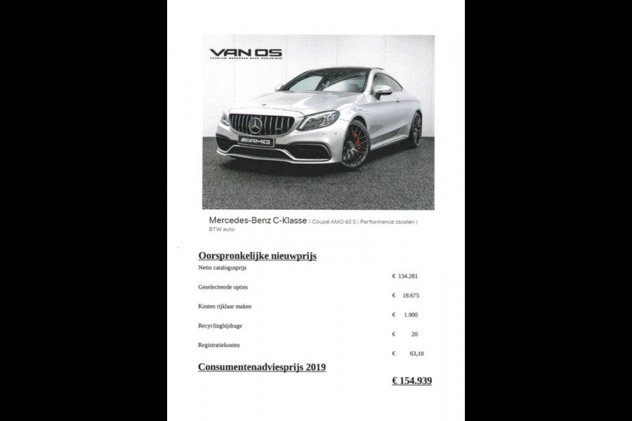 Mercedes-Benz C-Klasse Coupé AMG 63 S | Performance stoelen | BTW auto