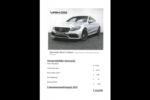 Mercedes-Benz C-Klasse Coupé AMG 63 S | Performance stoelen | BTW auto