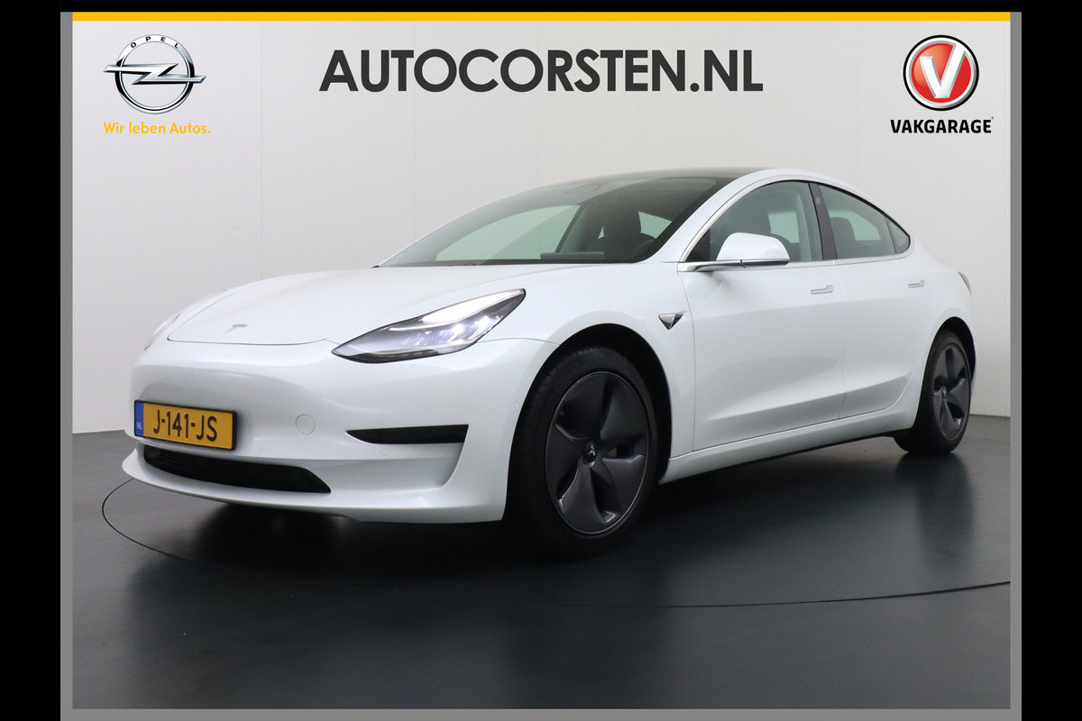 Tesla Model 3 RWD SR+ 60kWh 325PK SOH=85% LMV  AutoPilot Leder PanoDak Adaptive-Cruise Lmv Camera's Elektr.-Stuur+Stoelen+Spiegels+Geheugen+Ea Navi LED Comfortstoelen ACC DAB Voorverwarmen interieur via App Keyless via Telefoonsleutel One-Pedal-Drive Origineel Nederlandse auto tot 11kw laden thuis! 1.584kg licht!