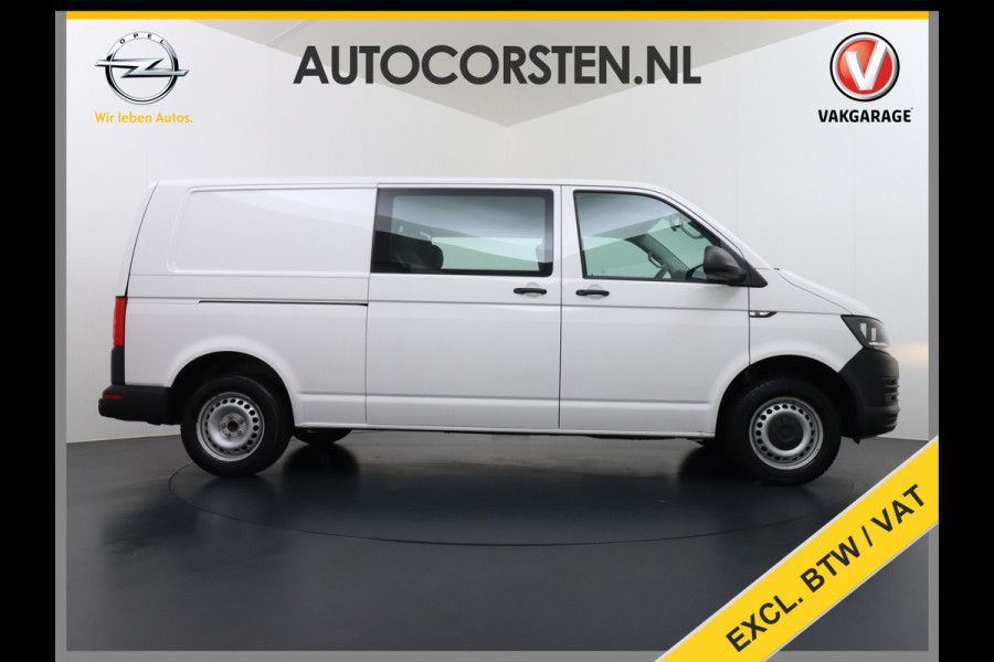 Volkswagen Transporter 2.0TDI DUBBELE CABINE L2H1 Apple Carplay Android Auto Trekhaak Airco Comfortline Betonplex Vloer Lat om Lat betimmering Euro 6 Schuifdeur Origineel Nederlandse Auto