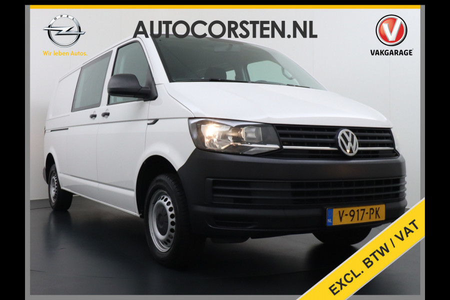 Volkswagen Transporter 2.0TDI DUBBELE CABINE L2H1 Apple Carplay Android Auto Trekhaak Airco Comfortline Betonplex Vloer Lat om Lat betimmering Euro 6 Schuifdeur Origineel Nederlandse Auto