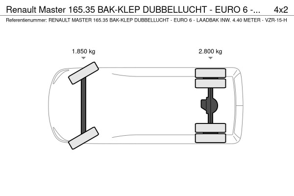 Renault Master 165.35 BAK-KLEP DUBBELLUCHT - EURO 6 - LAADBAK INW. 4.40 METER - VZR-15-H