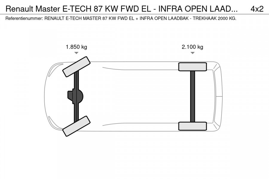 Renault Master E-TECH 87 KW FWD EL - INFRA OPEN LAADBAK 4.40 METER / TREKHAAK 2000 KG. - OPBOUW HARTOG-EST Renault Master E-TECH 87 KW FWD EL - INFRA OPEN LAADBAK 4.40 METER / TREKHAAK 2000 KG. - OPBOUW HARTOG-EST