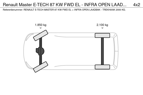 Renault Master E-TECH 87 KW FWD EL - INFRA OPEN LAADBAK 4.40 METER / TREKHAAK 2000 KG. - OPBOUW HARTOG-EST Renault Master E-TECH 87 KW FWD EL - INFRA OPEN LAADBAK 4.40 METER / TREKHAAK 2000 KG. - OPBOUW HARTOG-EST