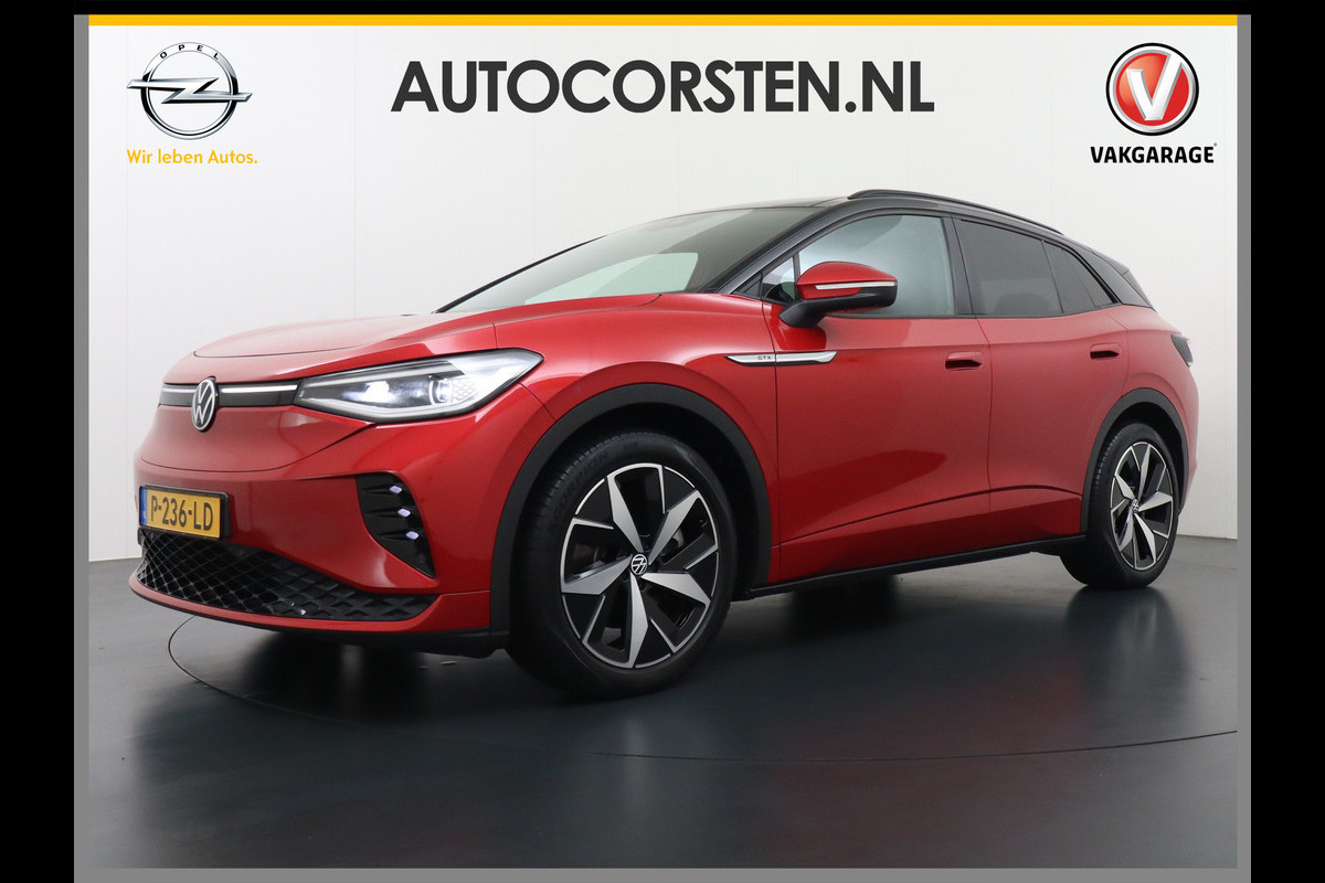 Volkswagen ID.4 GTX 4Motion 300PK (82Kw) 77 kWh PanoDak Warmtepomp 360-Camera 20" Apple Carplay Android Adaptive-Cruise Navi LED-v+a PDC-v+a Two Dual-Ecc App-Connect Mirror-Link Grootste Accu 0-100 6,3 seconden! AWD All Wheel Drive Assistentiepakket Design-pakket plus. Accu garantie tot 15-04-2030/160.000km laden tot 175kw DC of thuis 11kwh AC per uur. Orig.NLse auto € 58.000 nieuw