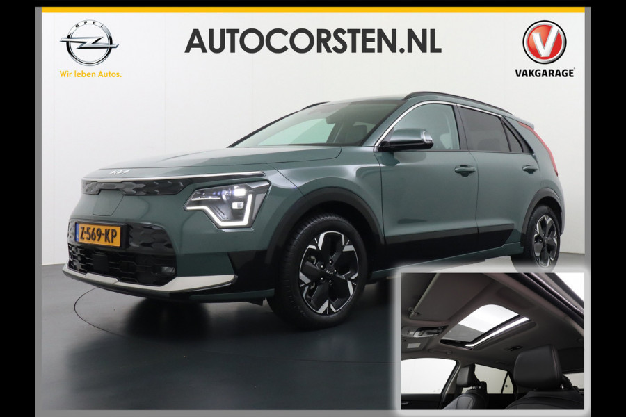 Kia Niro EV 64,8 kWh 218 pk Full-Options Executive Leer+Elektr.+Geheug. Adap.Cruise Schuif/Kanteldak HUD Camera Apple Carplay Android Auto H Stoelverwarming/ventilatie/koeling Stuur+Achterbankverwarming 3 fase 11kw thuis laden Origineel Nederlandse Auto Fabrieksgarantie tot 30-5-2031! Grootste Accu  51.000 nieuw! tot 750 Trekvermogen!