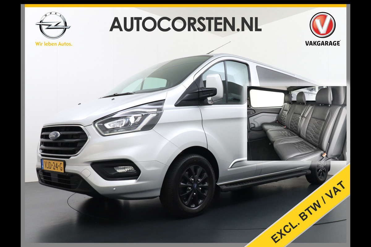 Ford Transit Custom 320 2.0TDCI 130PK Automaat L2H1 Dubbele Cabine Leder Trekhaak Navi Camera Platinum Edition DC 2X Schuifdeur Cruise Control Wandbetimmering Stoelverwarming Lmv Euro 6 Zeer Compleet!