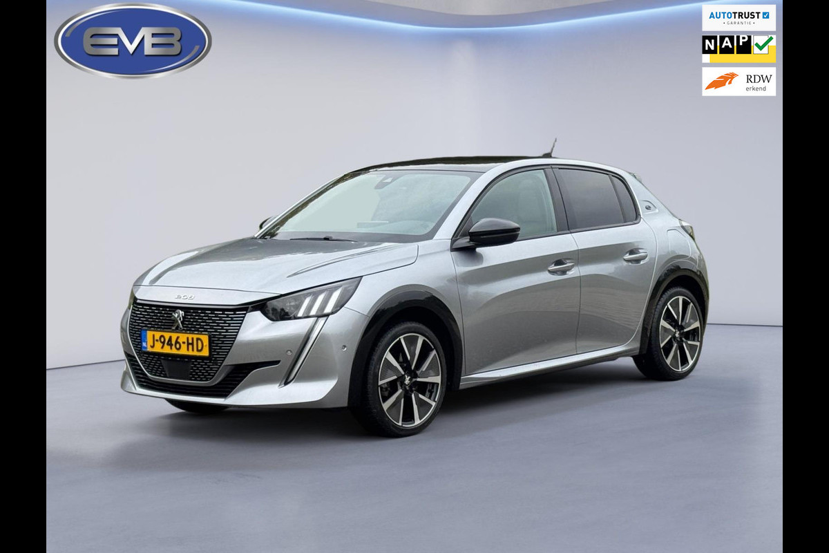 Peugeot e-208 EV GT 350 50 kWh, adaptief cruise control, panoramadak 1/2 lederen sportinterieur, 1 e eigenaar,nl auto nap