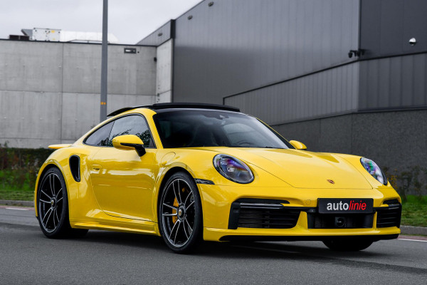 Porsche 911 3.8 Turbo S. Keramisch, Racing Yellow, Burmester, Alcantara hemel, PDCC, Sportuitl, Pano, ACC, 18 Weg, Dodeh, Camera!