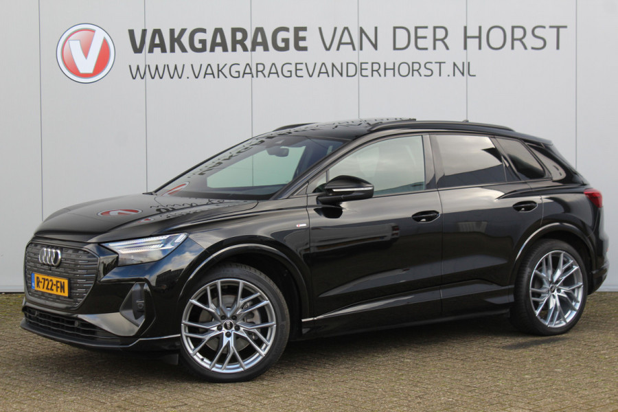 Audi Q4 e-tron 50 quattro S-Edition 77kWh. ELEKTRISCH ! Voorzien van diverse opties ! Autm. airco dual, navigatie, telefoonvoorb., elektr. panodak, LM wielen, DAB radio, camera, parkeersensoren, head-up display, elektr. achterklep, lederen int., stoel- en stuurwiel verw. etc.