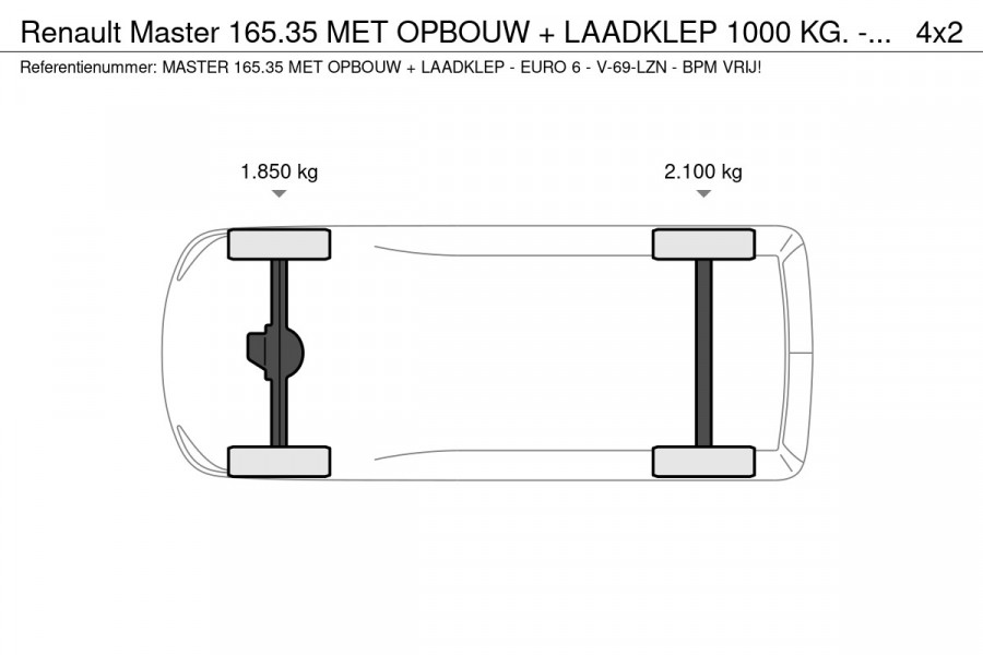 Renault Master 165.35 MET OPBOUW + LAADKLEP 1000 KG. - EURO 6 - V-69-LZN - BPM VRIJ!